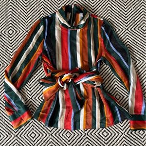 ZARA Multi-colored Blouse with Wrap Tie